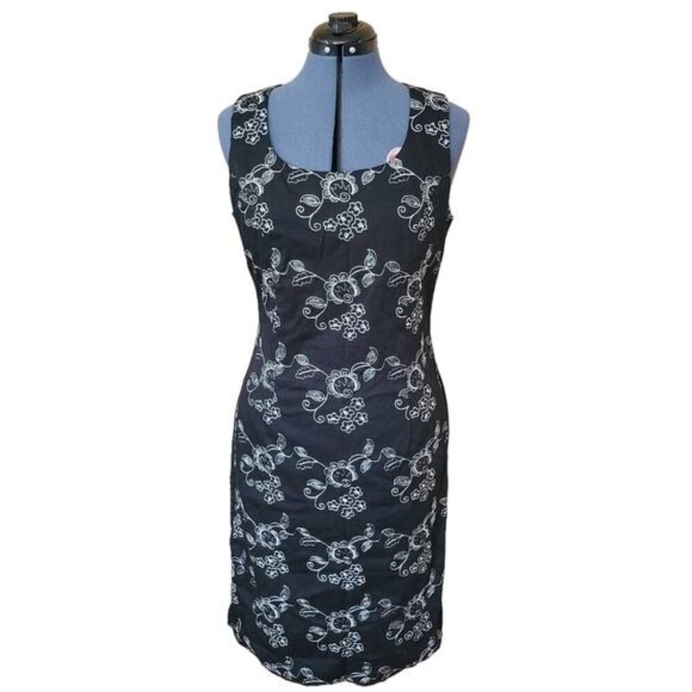 Vintage Jolibel embroidered sleeveless black midi dress size 10